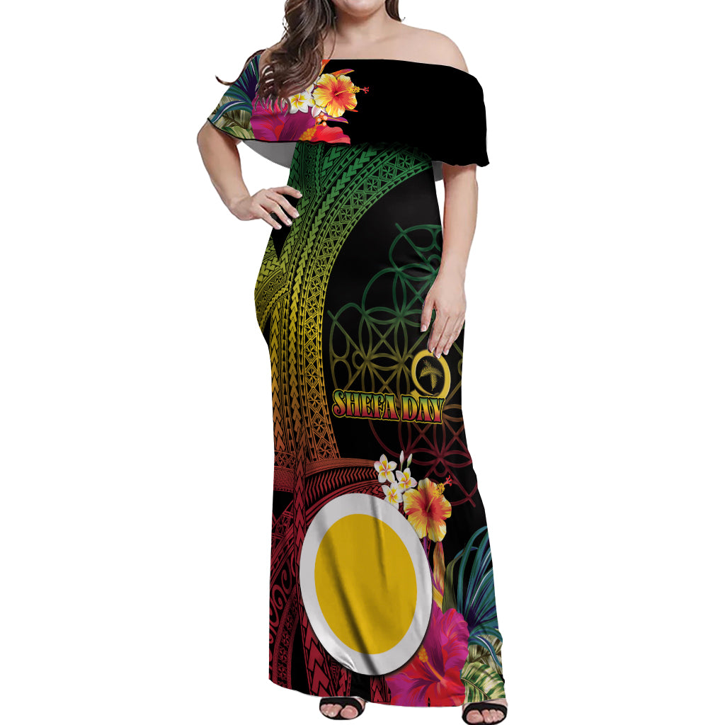 Vanuatu Shefa Day Off Shoulder Maxi Dress Sand Drawing Melanesian