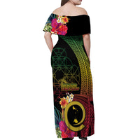 Vanuatu Shefa Day Off Shoulder Maxi Dress Sand Drawing Melanesian