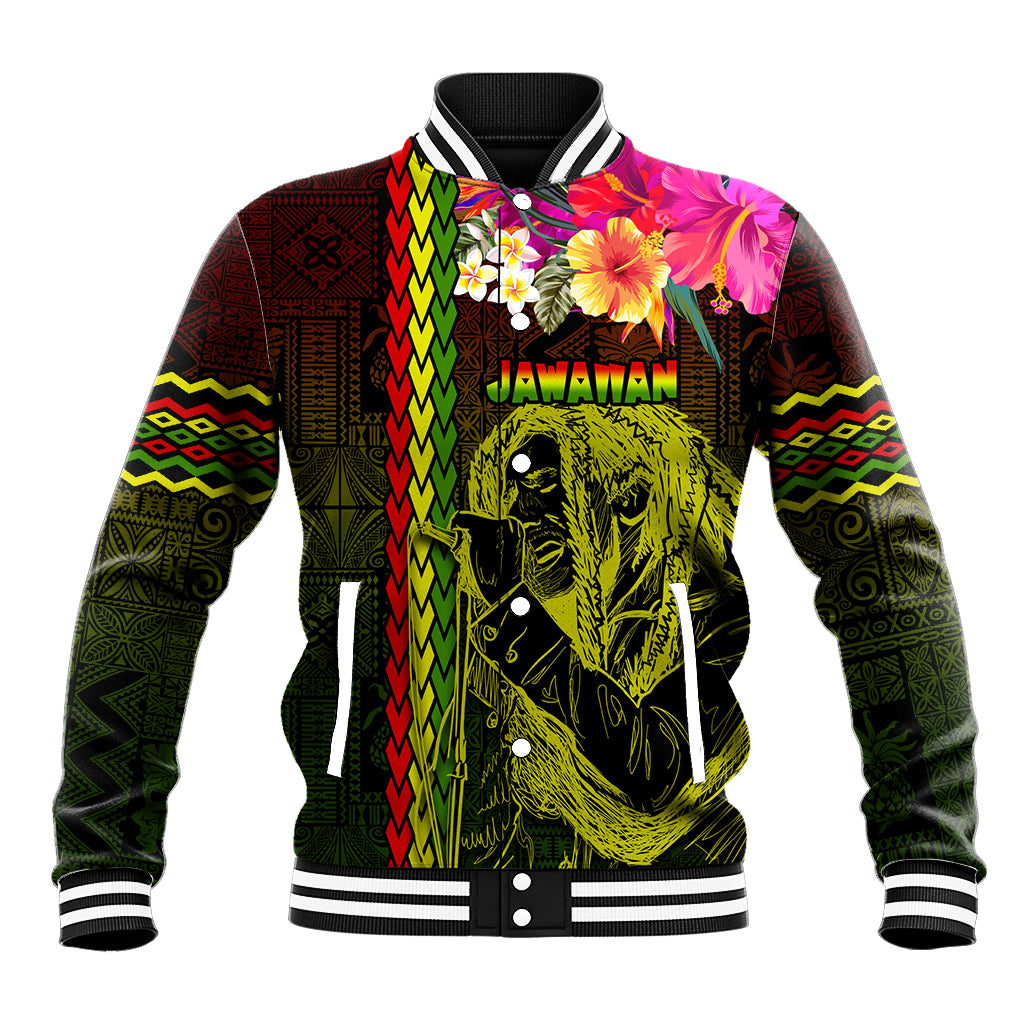 Hawaiian Reggae Music Baseball Jacket Jamaica Singer Tribal Polynesian and Hibiscus LT03 Unisex Black - Polynesian Pride