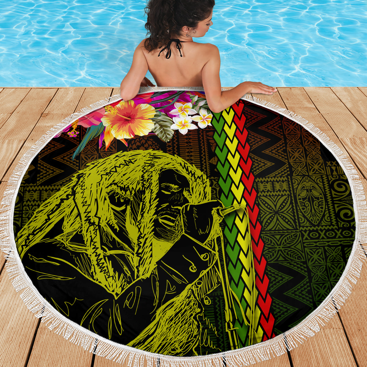 Hawaiian Reggae Music Beach Blanket Jamaica Singer Tribal Polynesian and Hibiscus