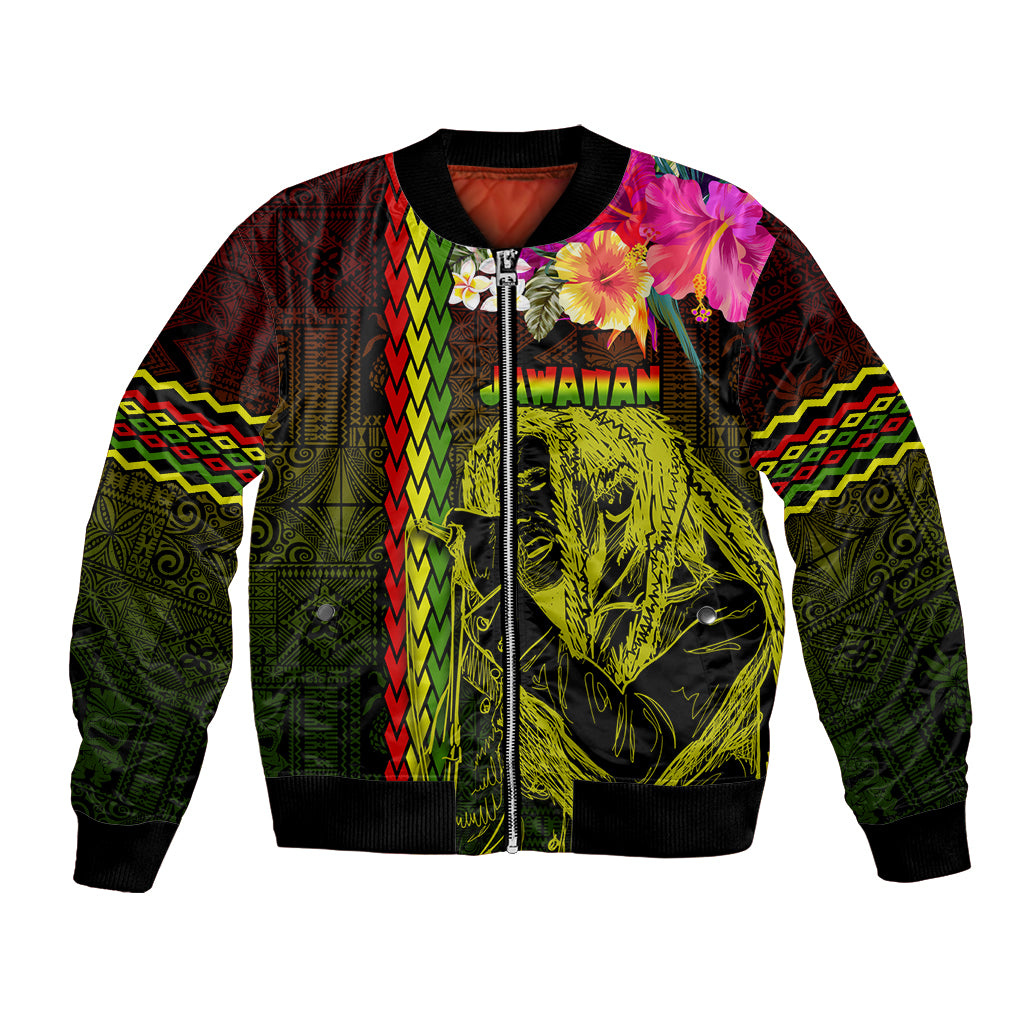 Hawaiian Reggae Music Bomber Jacket Jamaica Singer Tribal Polynesian and Hibiscus