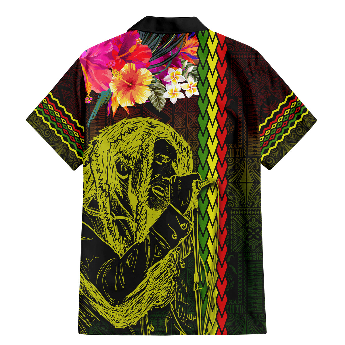 Hawaiian Reggae Music Family Matching Mermaid Dress and Hawaiian Shirt Jamaica Singer Tribal Polynesian and Hibiscus