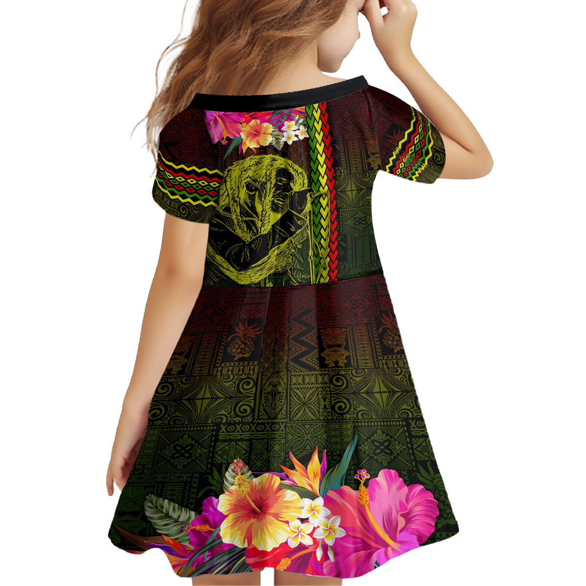 Hawaiian Reggae Music Family Matching Off The Shoulder Long Sleeve Dress and Hawaiian Shirt Jamaica Singer Tribal Polynesian and Hibiscus LT03 - Polynesian Pride