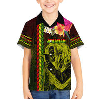Hawaiian Reggae Music Family Matching Off The Shoulder Long Sleeve Dress and Hawaiian Shirt Jamaica Singer Tribal Polynesian and Hibiscus LT03 Son's Shirt Black - Polynesian Pride