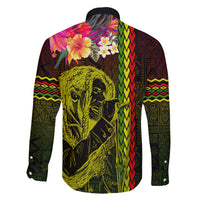 Hawaiian Reggae Music Family Matching Off Shoulder Maxi Dress and Hawaiian Shirt Jamaica Singer Tribal Polynesian and Hibiscus