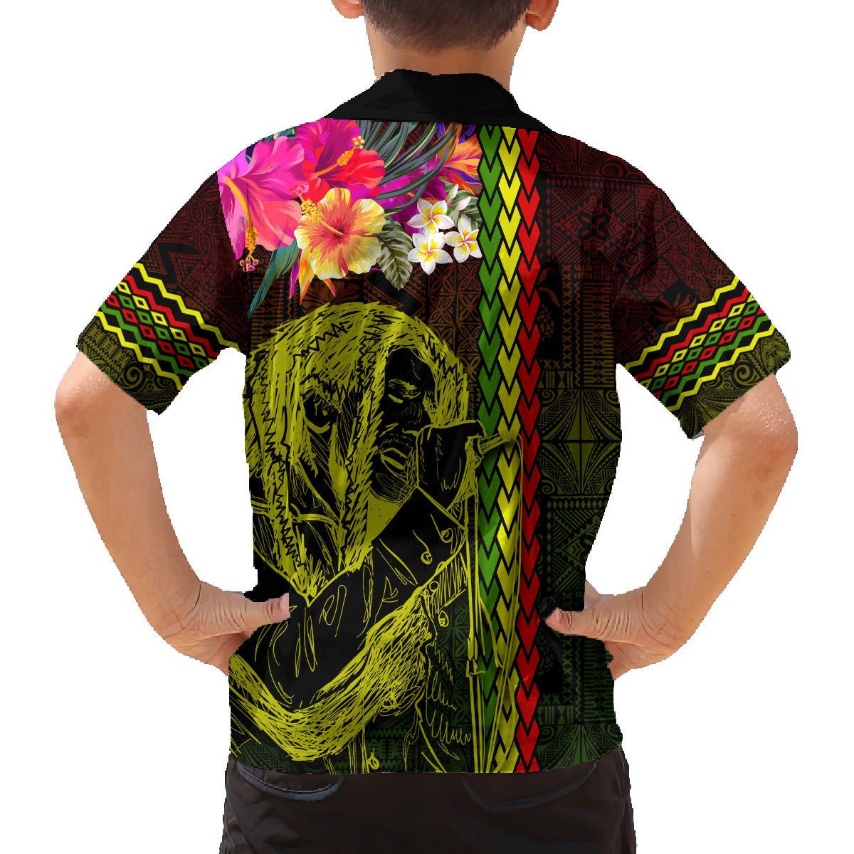 Hawaiian Reggae Music Family Matching Off Shoulder Short Dress and Hawaiian Shirt Jamaica Singer Tribal Polynesian and Hibiscus LT03 - Polynesian Pride