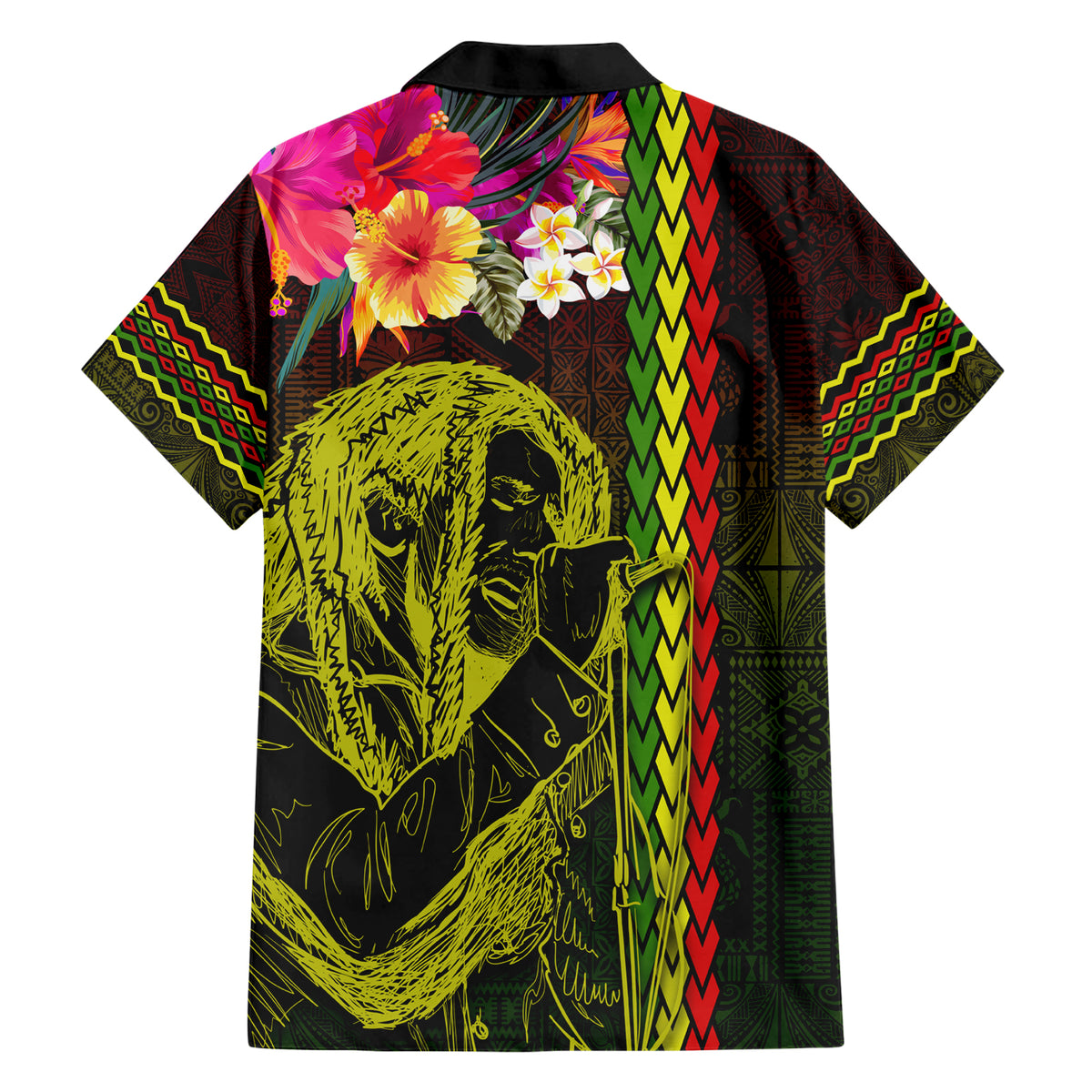 Hawaiian Reggae Music Family Matching Short Sleeve Bodycon Dress and Hawaiian Shirt Jamaica Singer Tribal Polynesian and Hibiscus LT03 - Polynesian Pride