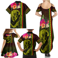 Hawaiian Reggae Music Family Matching Summer Maxi Dress and Hawaiian Shirt Jamaica Singer Tribal Polynesian and Hibiscus