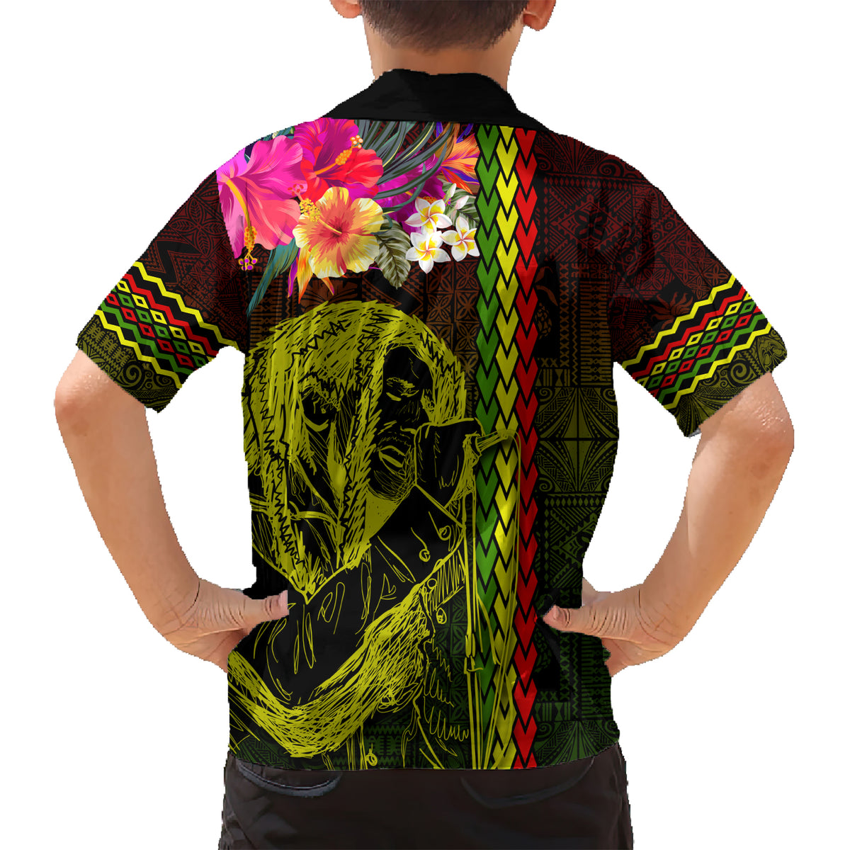 Hawaiian Reggae Music Kid Hawaiian Shirt Jamaica Singer Tribal Polynesian and Hibiscus