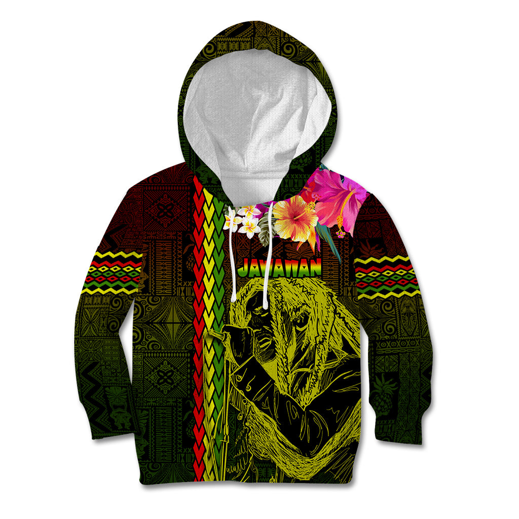 Hawaiian Reggae Music Kid Hoodie Jamaica Singer Tribal Polynesian and Hibiscus LT03 Hoodie Black - Polynesian Pride