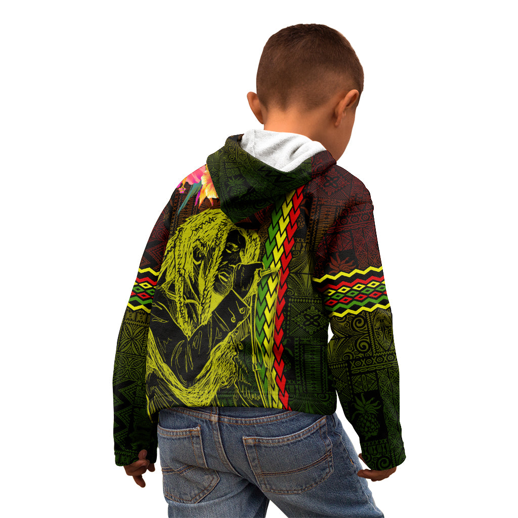 Hawaiian Reggae Music Kid Hoodie Jamaica Singer Tribal Polynesian and Hibiscus