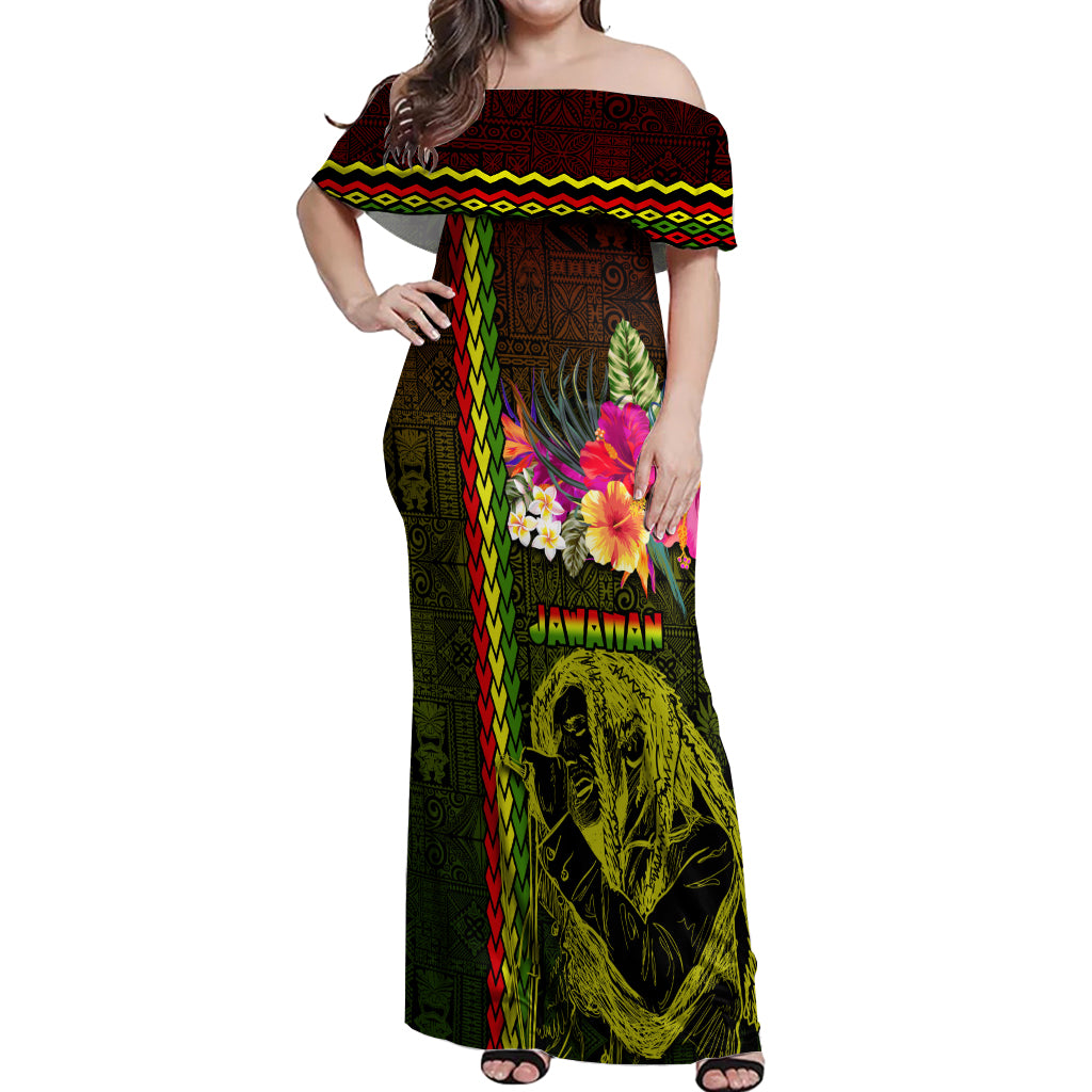 Hawaiian Reggae Music Off Shoulder Maxi Dress Jamaica Singer Tribal Po