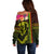 Hawaiian Reggae Music Off Shoulder Sweater Jamaica Singer Tribal Polynesian and Hibiscus