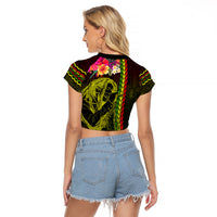 Hawaiian Reggae Music Raglan Cropped T Shirt Jamaica Singer Tribal Polynesian and Hibiscus
