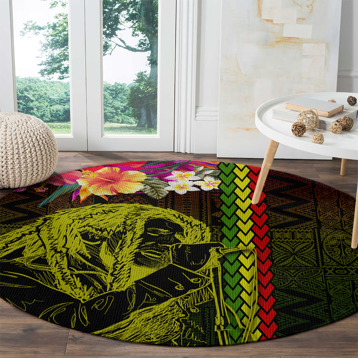 Hawaiian Reggae Music Round Carpet Jamaica Singer Tribal Polynesian and Hibiscus LT03 - Polynesian Pride