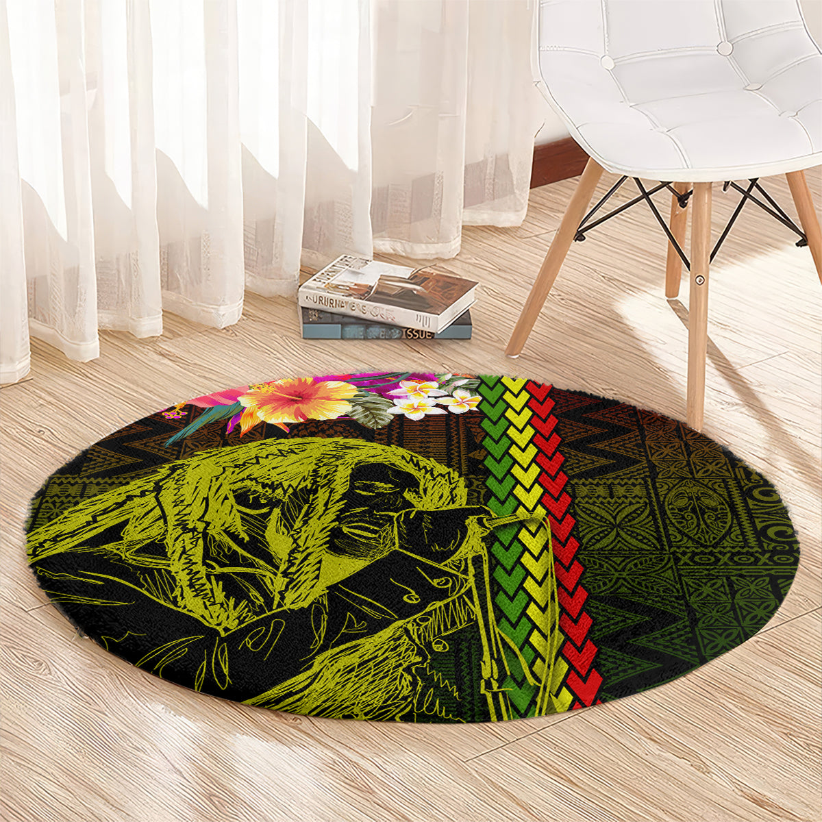 Hawaiian Reggae Music Round Carpet Jamaica Singer Tribal Polynesian and Hibiscus LT03 - Polynesian Pride