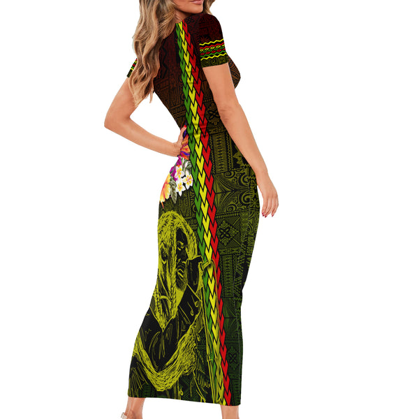 Reggae-Inpired Elbow Sleeve Bodycon Dress