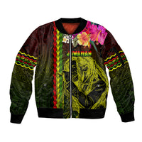 Hawaiian Reggae Music Sleeve Zip Bomber Jacket Jamaica Singer Tribal Polynesian and Hibiscus LT03 Unisex Black - Polynesian Pride