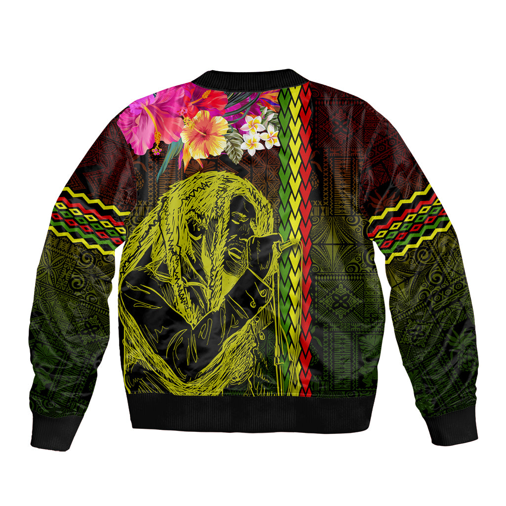 Hawaiian Reggae Music Sleeve Zip Bomber Jacket Jamaica Singer Tribal Polynesian and Hibiscus LT03 - Polynesian Pride