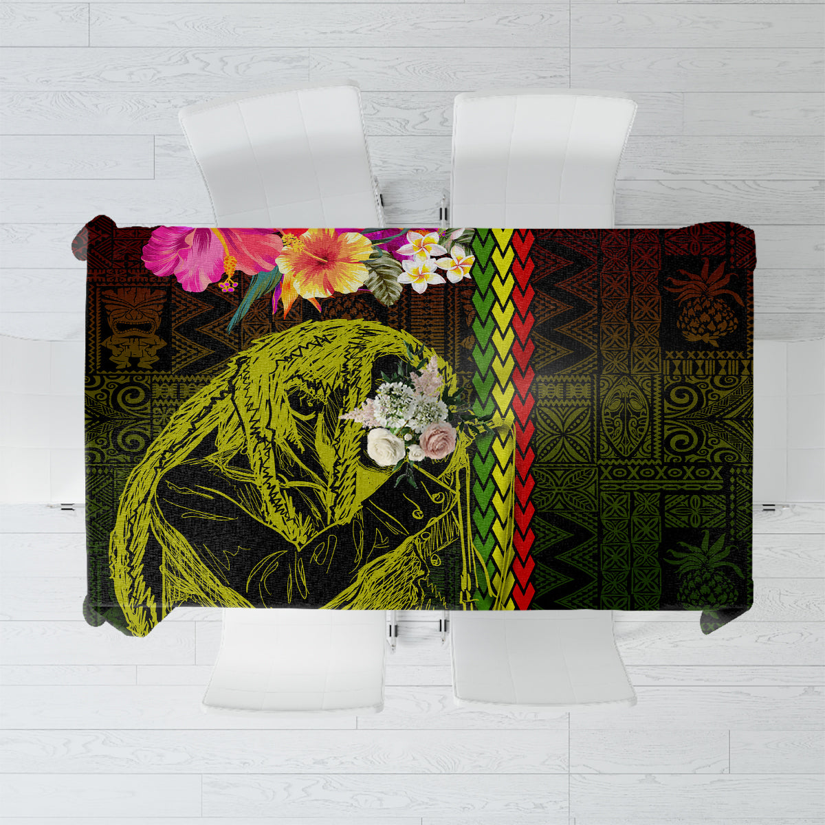 Hawaiian Reggae Music Tablecloth Jamaica Singer Tribal Polynesian and Hibiscus LT03 Black - Polynesian Pride