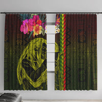 Hawaiian Reggae Music Window Curtain Jamaica Singer Tribal Polynesian and Hibiscus LT03 With Hooks Black - Polynesian Pride
