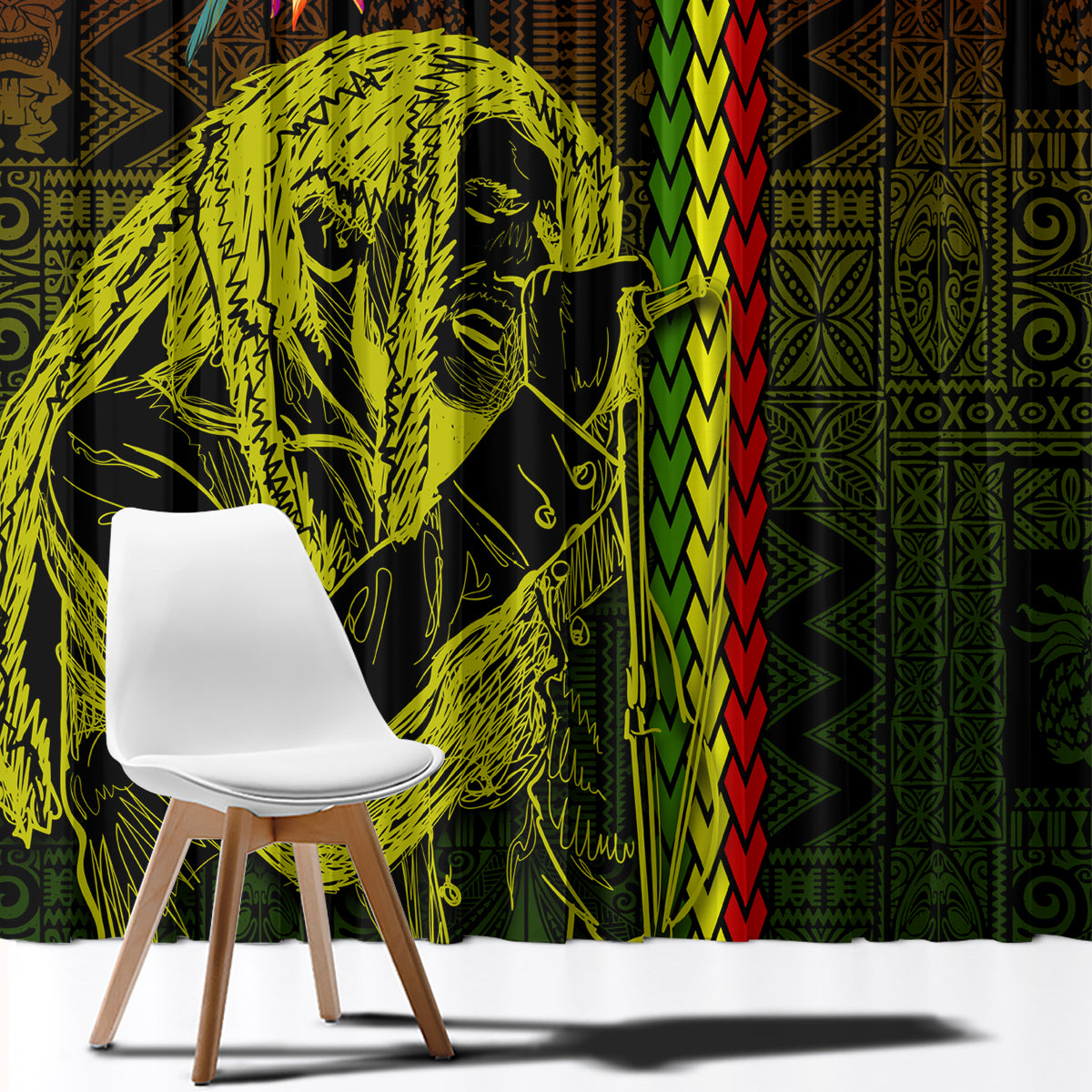 Hawaiian Reggae Music Window Curtain Jamaica Singer Tribal Polynesian and Hibiscus LT03 - Polynesian Pride