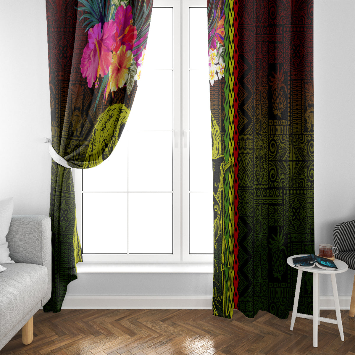 Hawaiian Reggae Music Window Curtain Jamaica Singer Tribal Polynesian and Hibiscus LT03 - Polynesian Pride