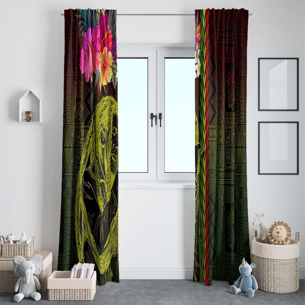 Hawaiian Reggae Music Window Curtain Jamaica Singer Tribal Polynesian and Hibiscus LT03 - Polynesian Pride