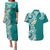 Aloha Polynesian Plumeria Flower Couples Matching Puletasi and Hawaiian Shirt Teal Color
