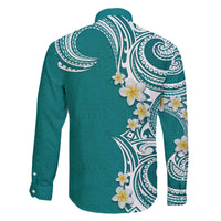 Aloha Polynesian Plumeria Flower Family Matching Long Sleeve Bodycon Dress and Hawaiian Shirt Teal Color LT03 - Polynesian Pride