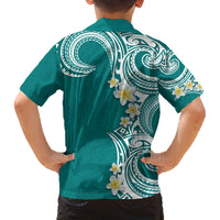 Aloha Polynesian Plumeria Flower Family Matching Off The Shoulder Long Sleeve Dress and Hawaiian Shirt Teal Color LT03 - Polynesian Pride