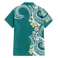 Aloha Polynesian Plumeria Flower Family Matching Short Sleeve Bodycon Dress and Hawaiian Shirt Teal Color LT03 - Polynesian Pride