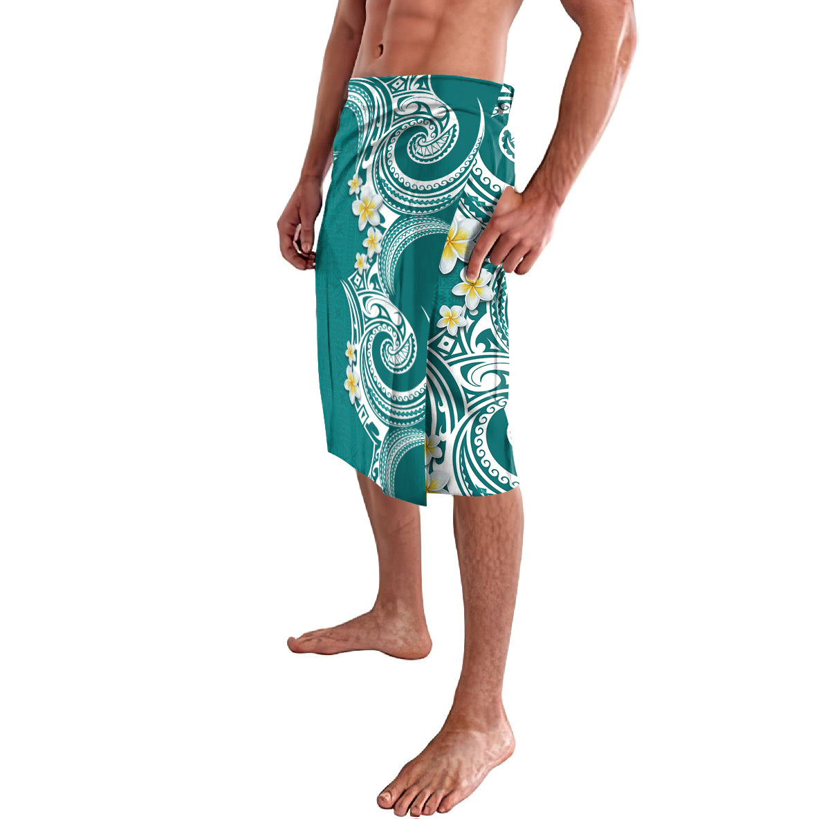 Aloha Polynesian Plumeria Flower Lavalava Teal Color