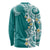 Aloha Polynesian Plumeria Flower Long Sleeve Shirt Teal Color