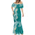 Aloha Polynesian Plumeria Flower Mermaid Dress Teal Color