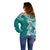 Aloha Polynesian Plumeria Flower Off Shoulder Sweater Teal Color