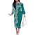 Aloha Polynesian Plumeria Flower Off The Shoulder Long Sleeve Dress Teal Color