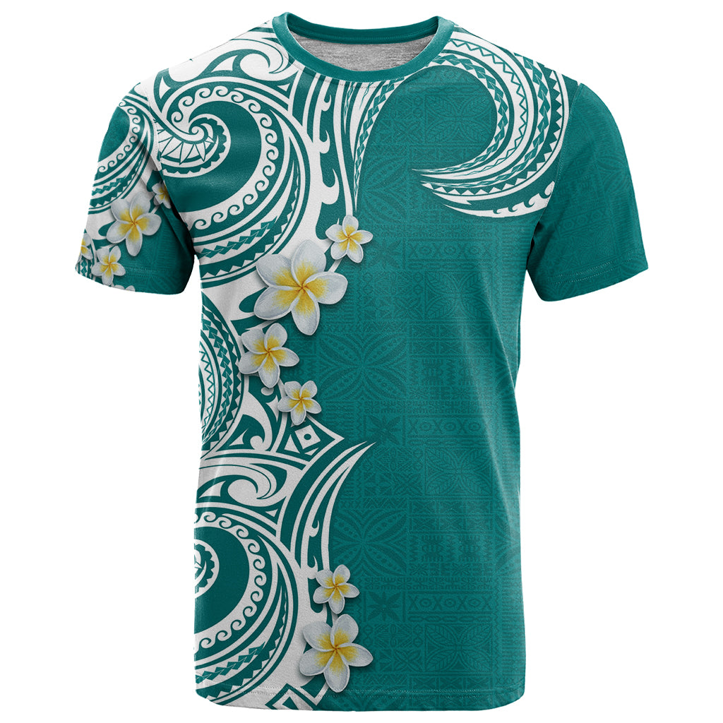 Aloha Polynesian Plumeria Flower T Shirt Teal Color LT03 Teal - Polynesian Pride