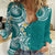 Aloha Polynesian Plumeria Flower Women Casual Shirt Teal Color