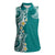 Aloha Polynesian Plumeria Flower Women Sleeveless Polo Shirt Teal Color