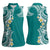Aloha Polynesian Plumeria Flower Women Sleeveless Polo Shirt Teal Color