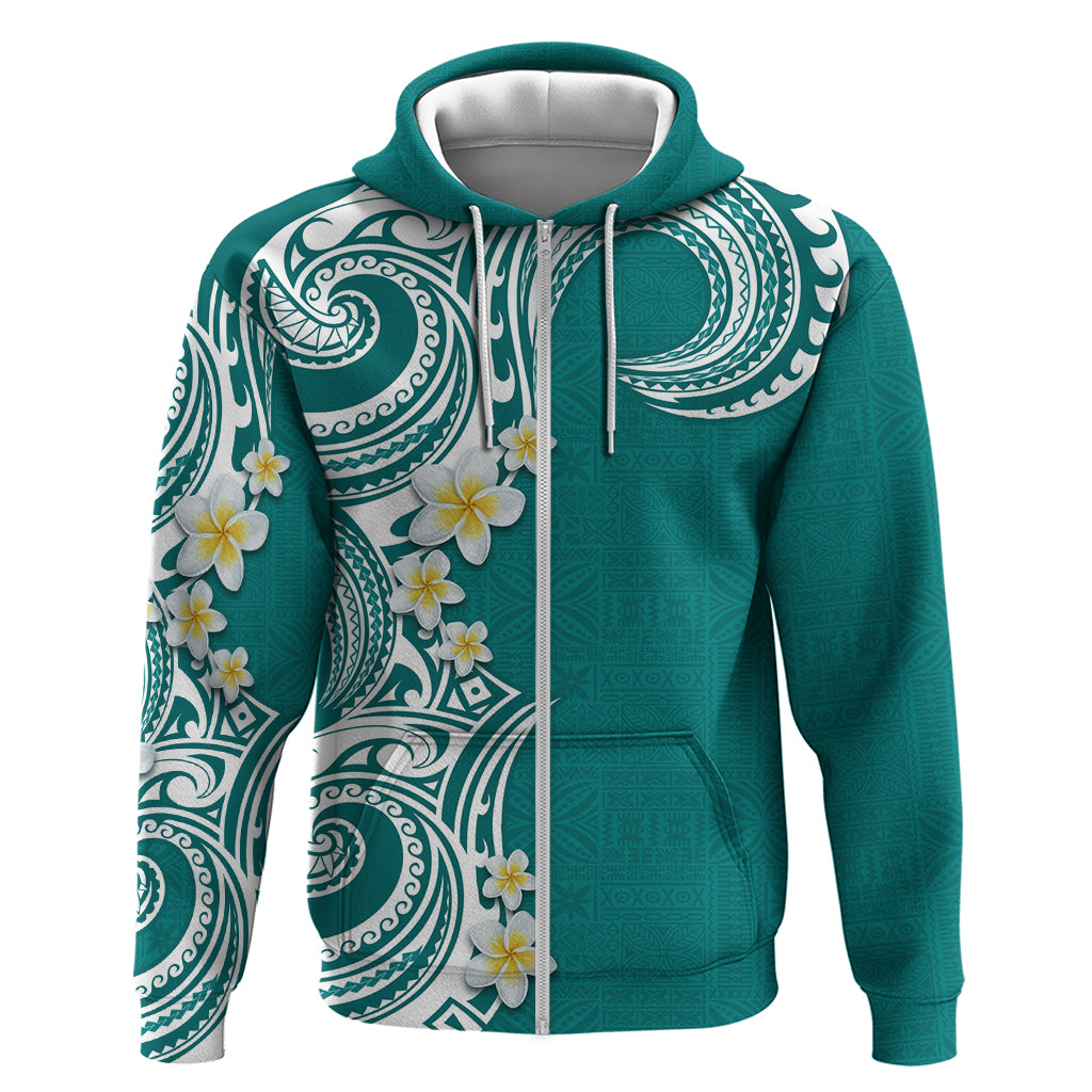 Aloha Polynesian Plumeria Flower Zip Hoodie Teal Color LT03 Zip Hoodie Teal - Polynesian Pride
