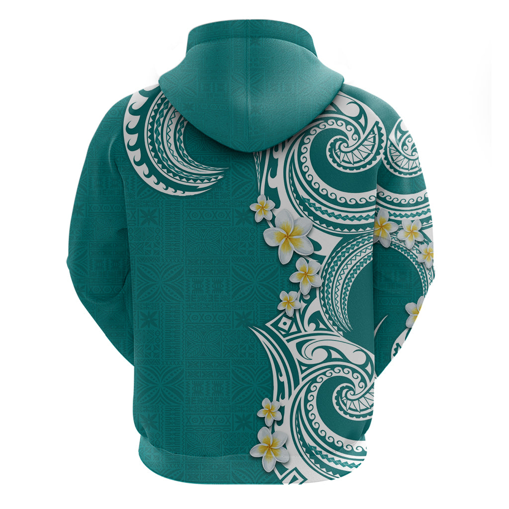 Aloha Polynesian Plumeria Flower Zip Hoodie Teal Color LT03 - Polynesian Pride