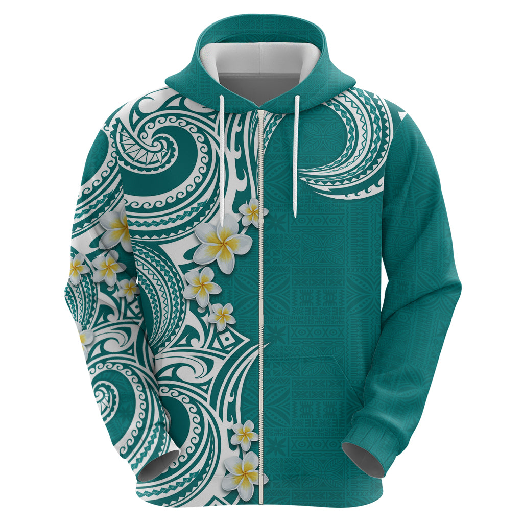 Aloha Polynesian Plumeria Flower Zip Hoodie Teal Color LT03 - Polynesian Pride