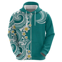 Aloha Polynesian Plumeria Flower Zip Hoodie Teal Color LT03 - Polynesian Pride