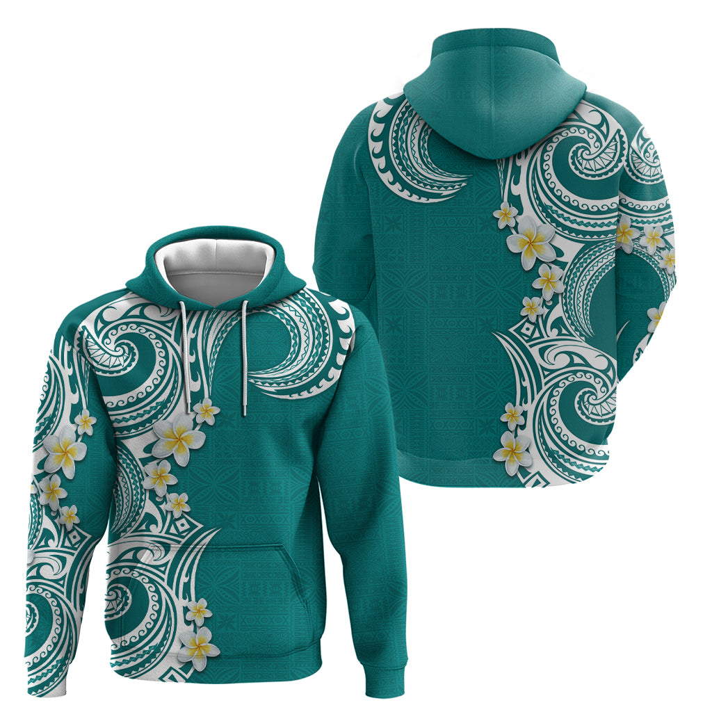 Aloha Polynesian Plumeria Flower Zip Hoodie Teal Color LT03 - Polynesian Pride