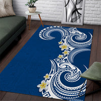 Aloha Polynesian Plumeria Flower Area Rug Blue Color