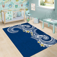 Aloha Polynesian Plumeria Flower Area Rug Blue Color