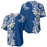 Aloha Polynesian Plumeria Flower Baseball Jersey Blue Color