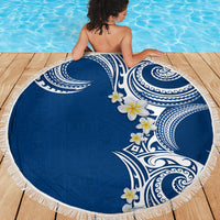 Aloha Polynesian Plumeria Flower Beach Blanket Blue Color